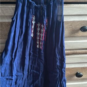 Navy Blue Sleeveless Top with Embroidered Detail